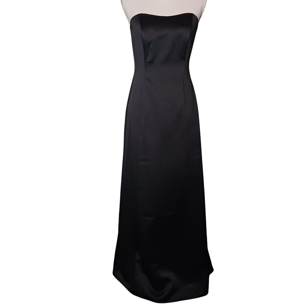 David's Bridal Black Strapless Satin Evening Gown